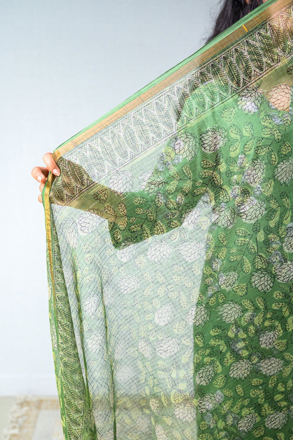 Emerald Green Sanganeri Kota Doria Dupatta - Lobha Deepthis