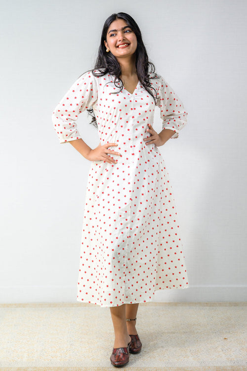 Estella Sanganeri Pure Cotton Fit & Flare Dress - Lobha Deepthis