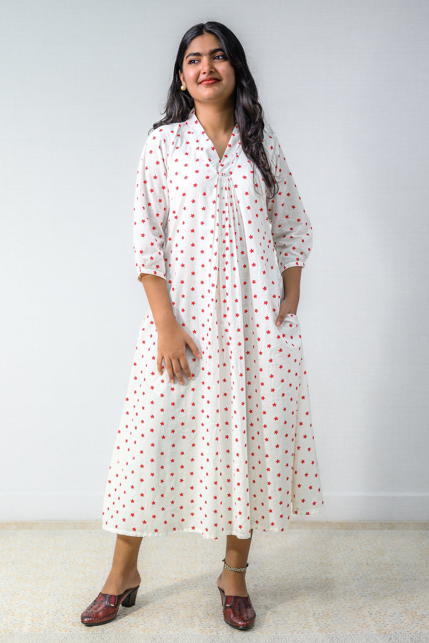 Estella Sanganeri Pure Cotton Front Pleated Dress - Lobha Deepthis