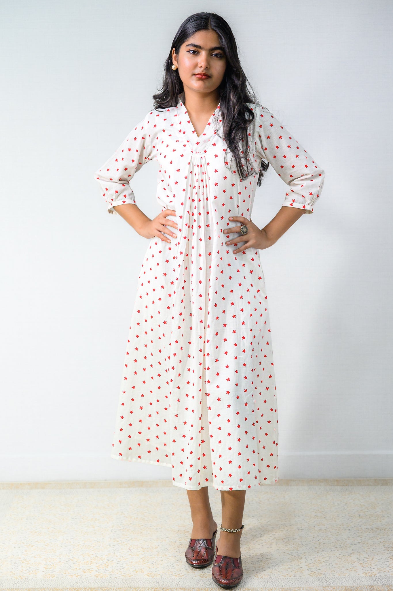 Estella Sanganeri Pure Cotton Front Pleated Dress - Lobha Deepthis