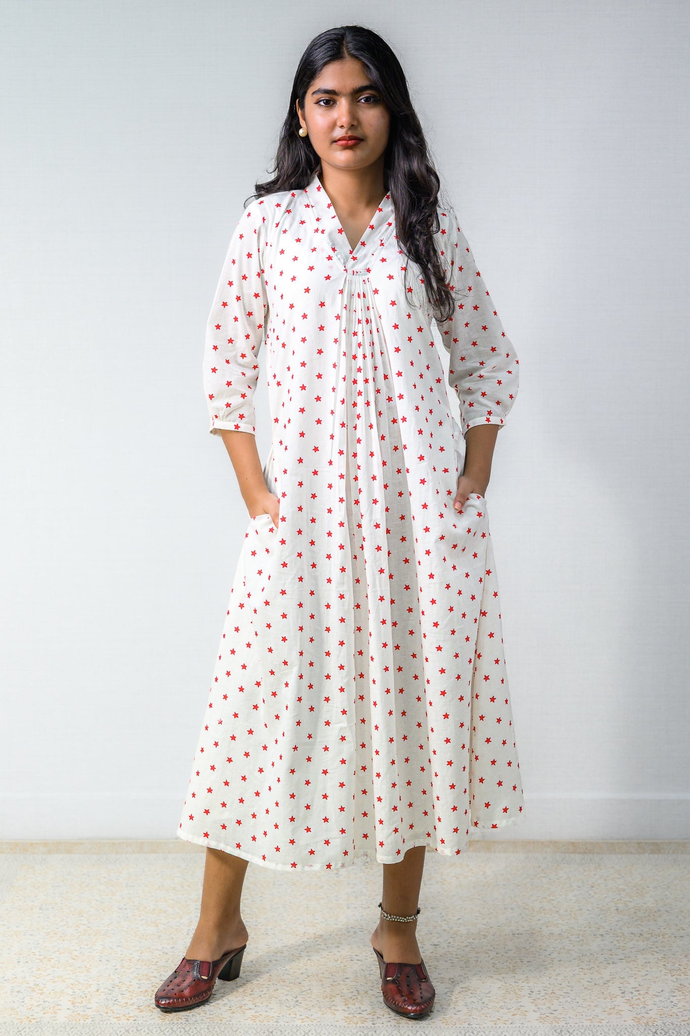 Estella Sanganeri Pure Cotton Front Pleated Dress - Lobha Deepthis