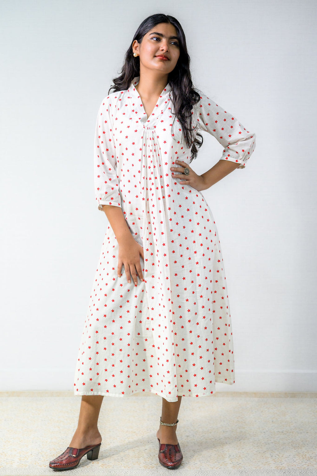 Estella Sanganeri Pure Cotton Front Pleated Dress - Lobha Deepthis