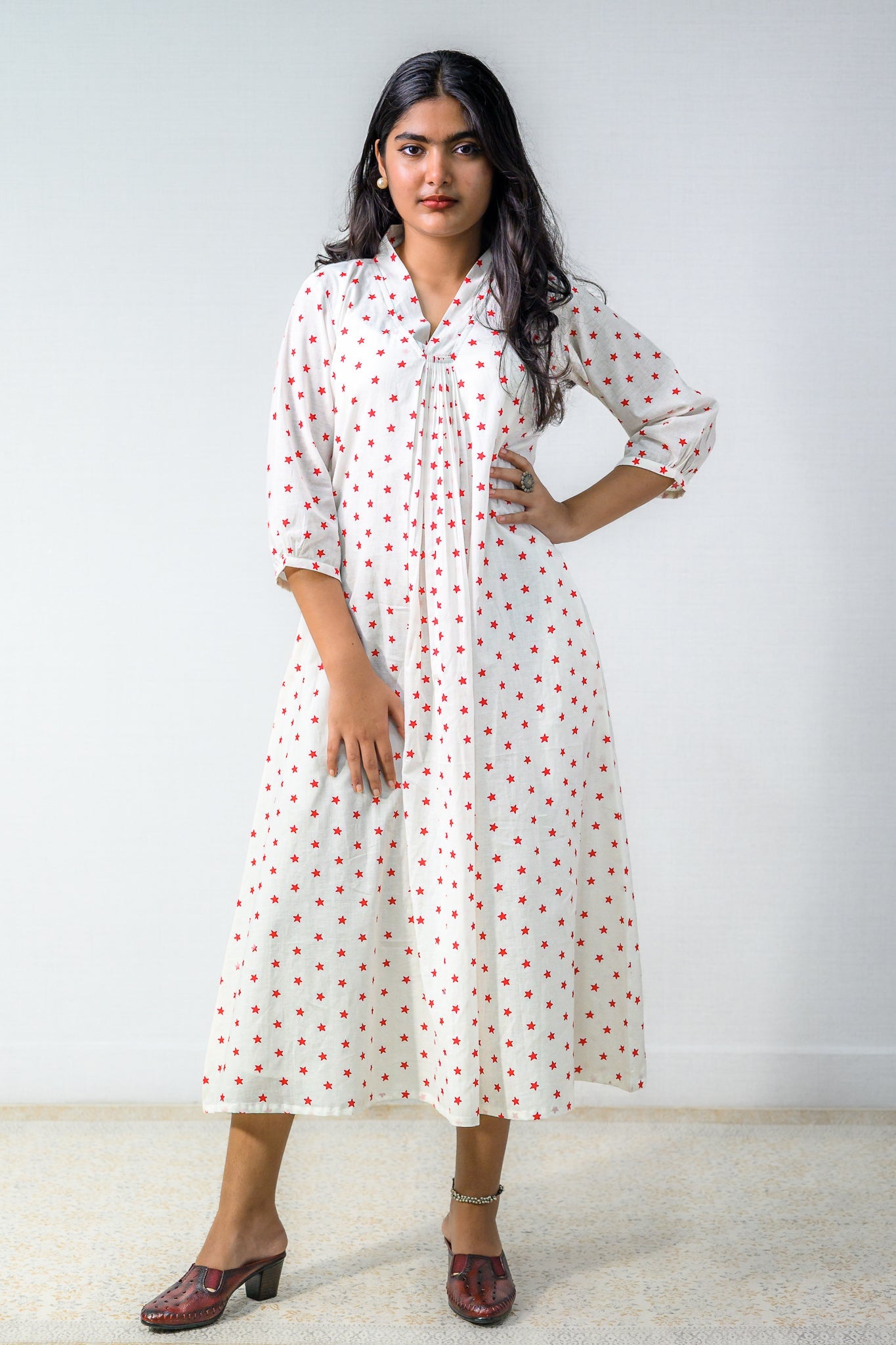 Estella Sanganeri Pure Cotton Front Pleated Dress - Lobha Deepthis