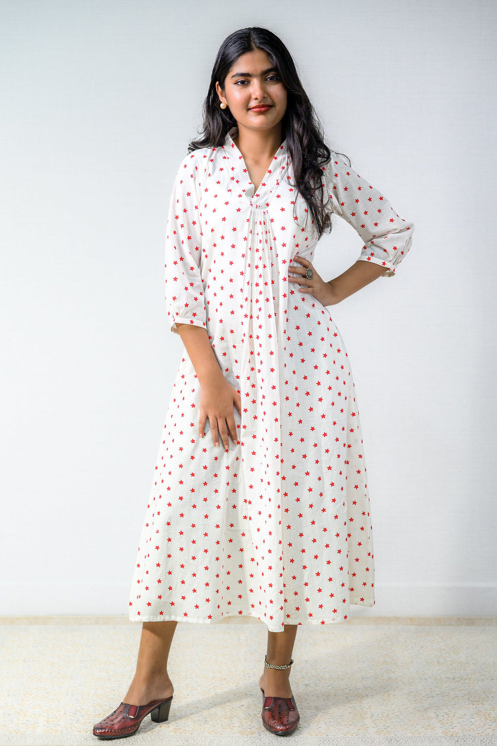 Estella Sanganeri Pure Cotton Front Pleated Dress - Lobha Deepthis