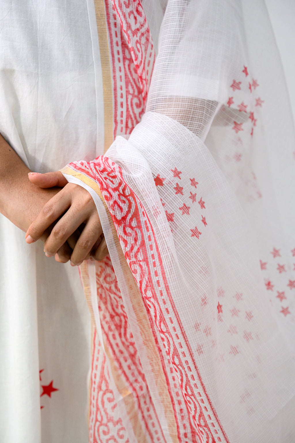 Esther White Sanganeri Kota Doria Dupatta - Lobha Deepthis