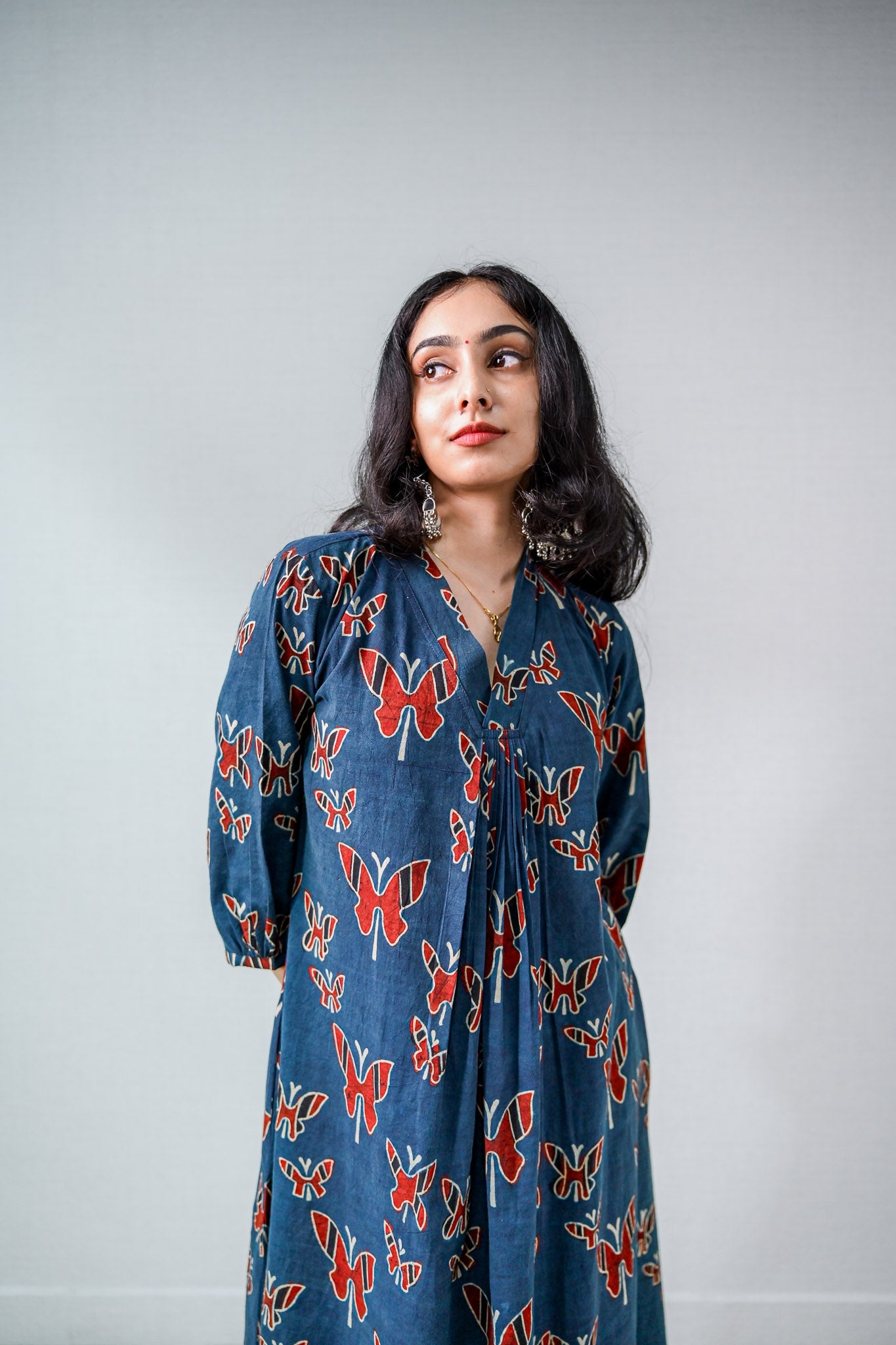 Farasha Indigo Ajrakh Dress - Lobha Deepthis