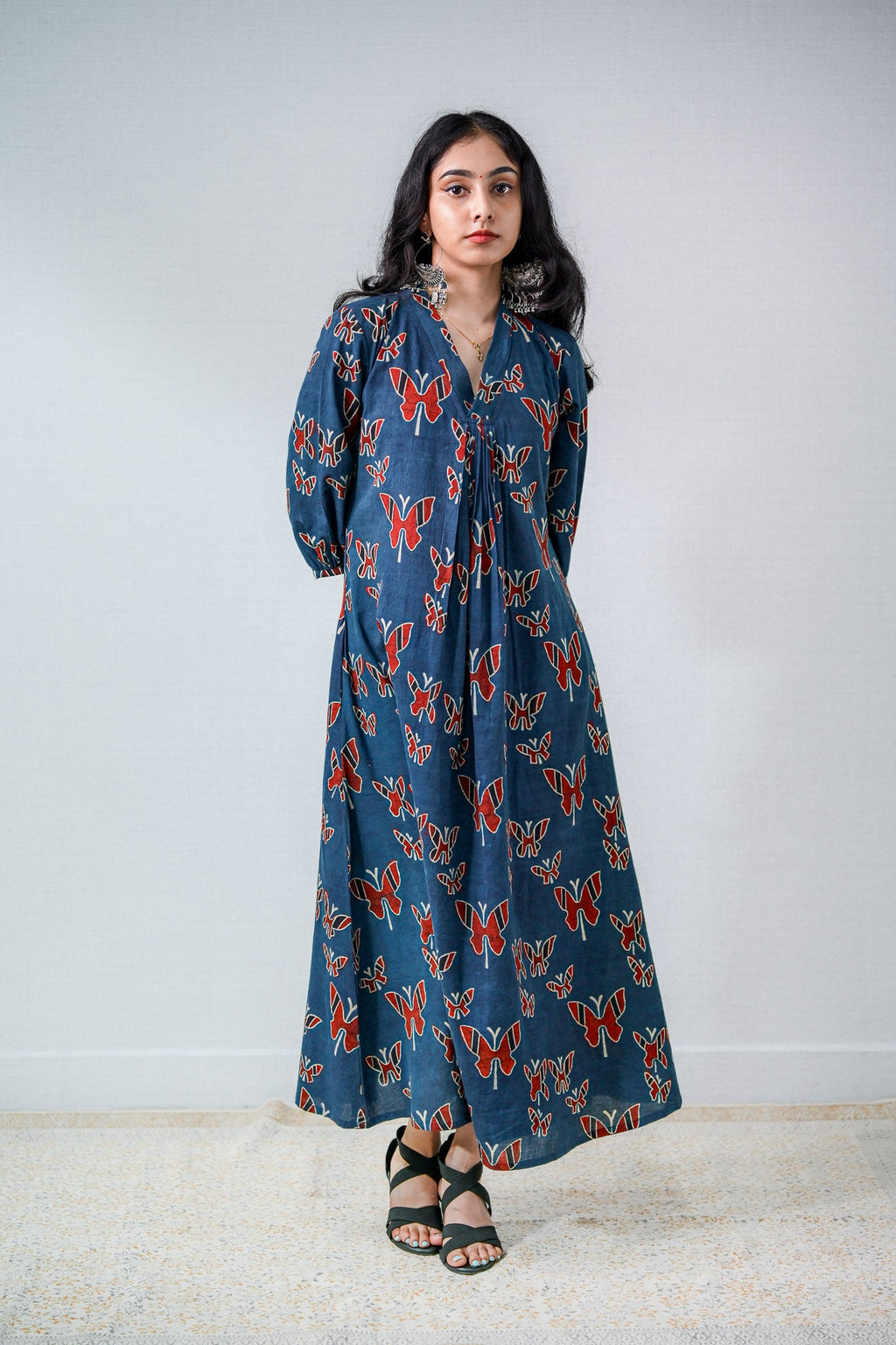 Farasha Indigo Ajrakh Dress - Lobha Deepthis