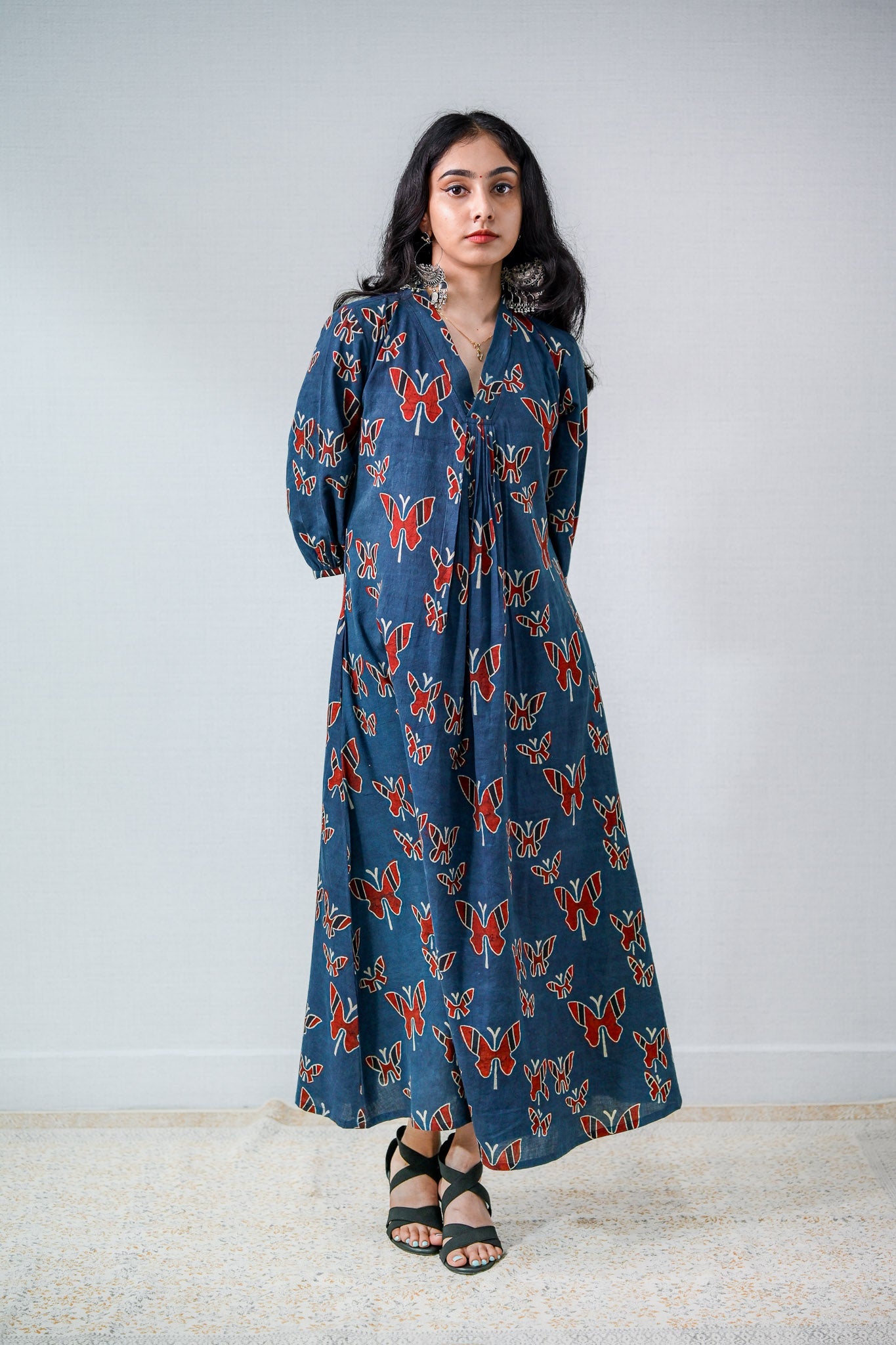 Farasha Indigo Ajrakh Dress - Lobha Deepthis