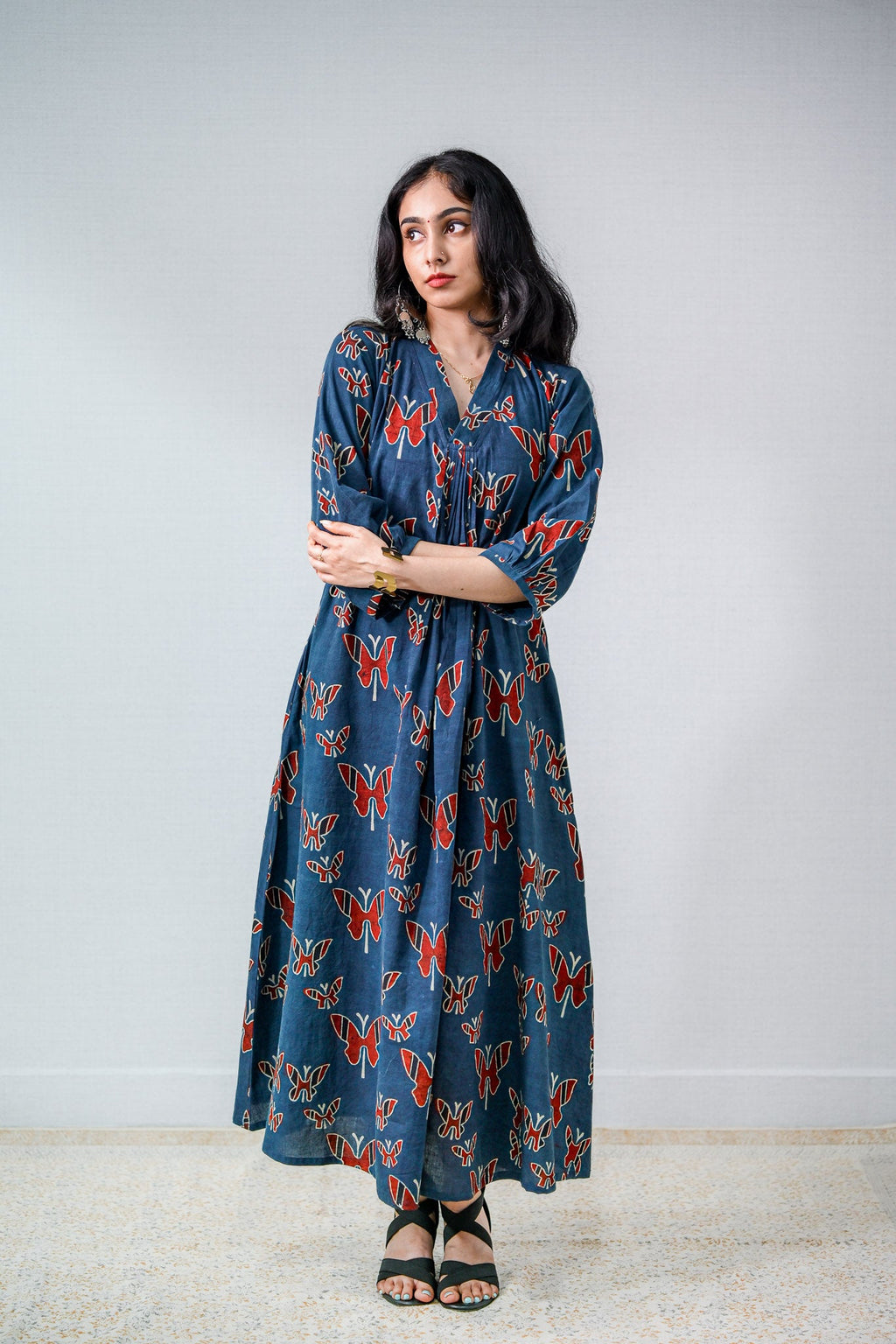 Farasha Indigo Ajrakh Dress - Lobha Deepthis