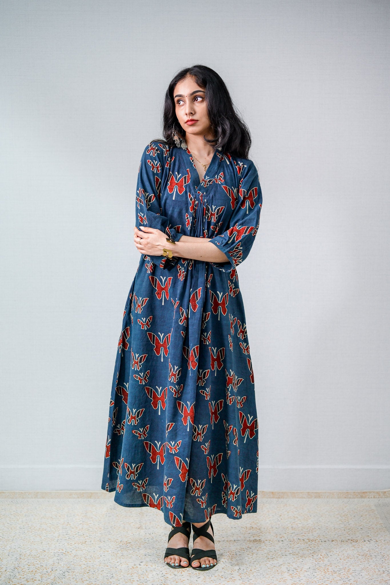 Farasha Indigo Ajrakh Dress - Lobha Deepthis