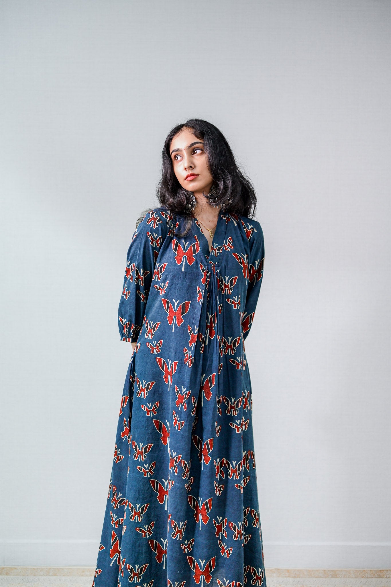 Farasha Indigo Ajrakh Dress - Lobha Deepthis