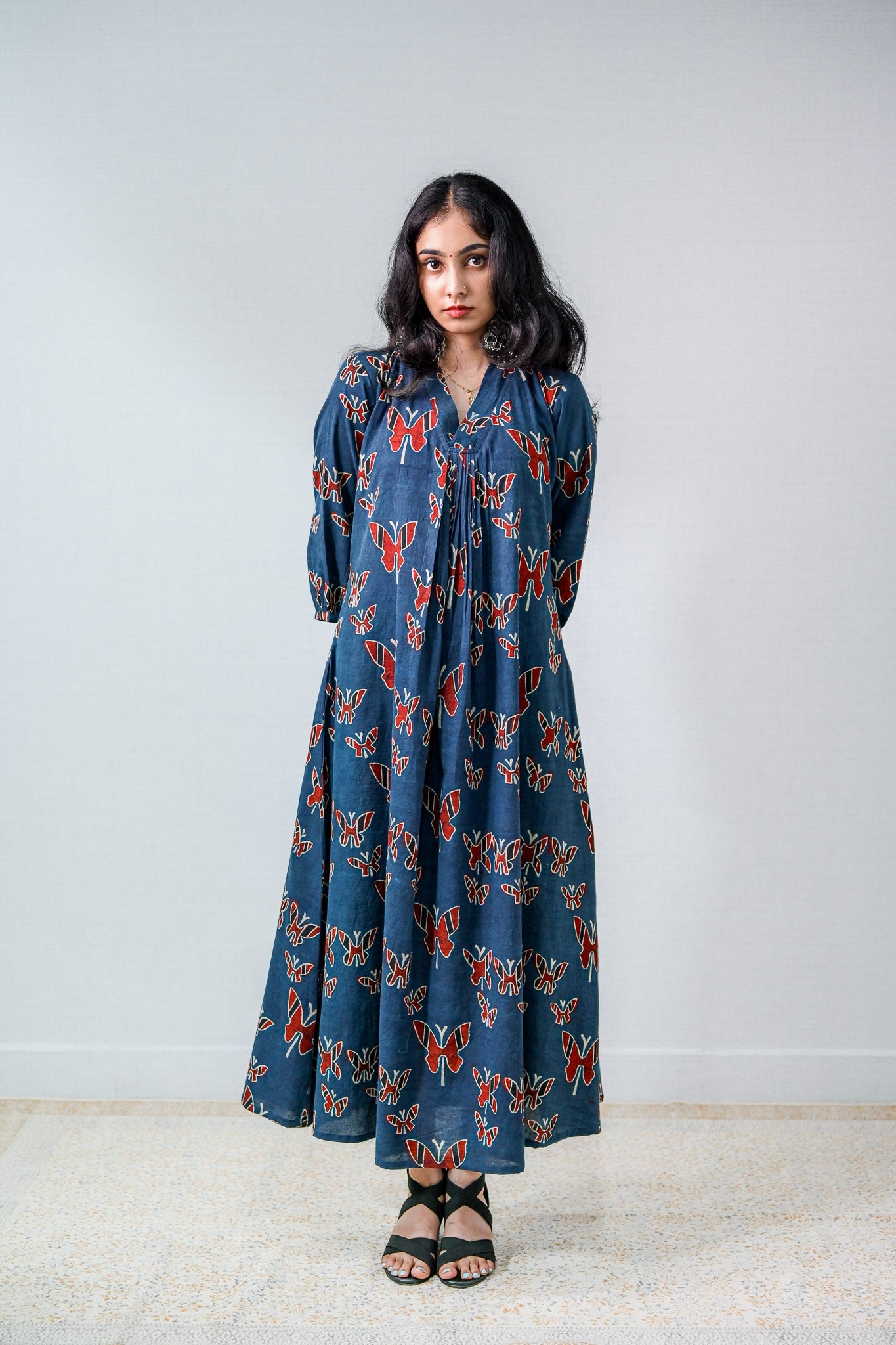 Farasha Indigo Ajrakh Dress - Lobha Deepthis