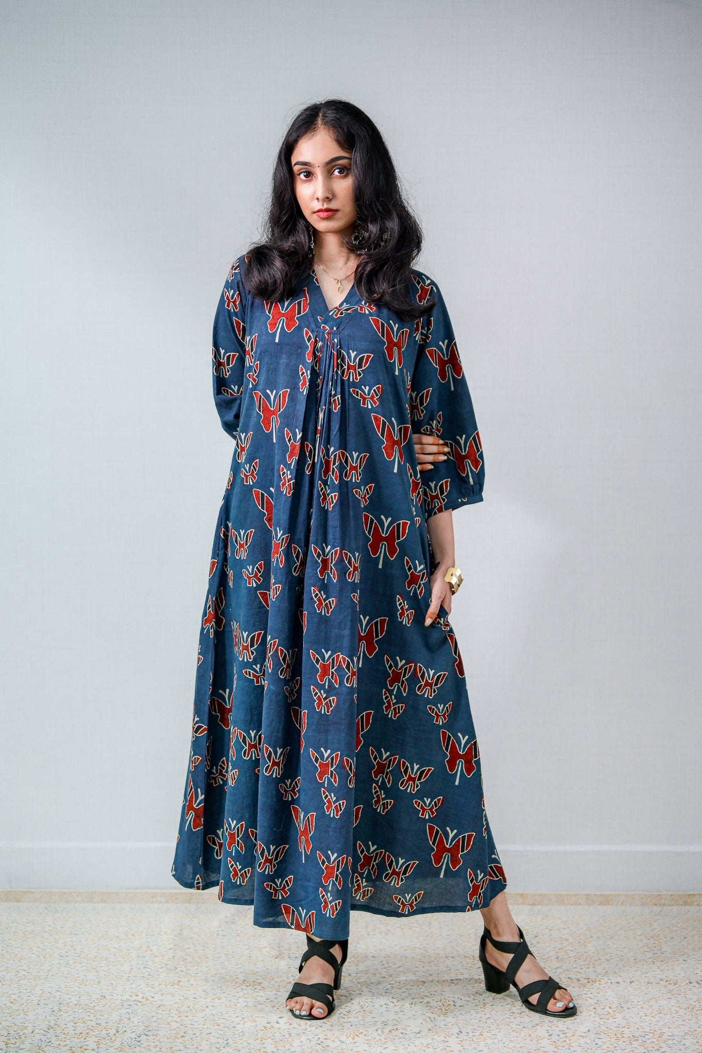 Farasha Indigo Ajrakh Dress - Lobha Deepthis