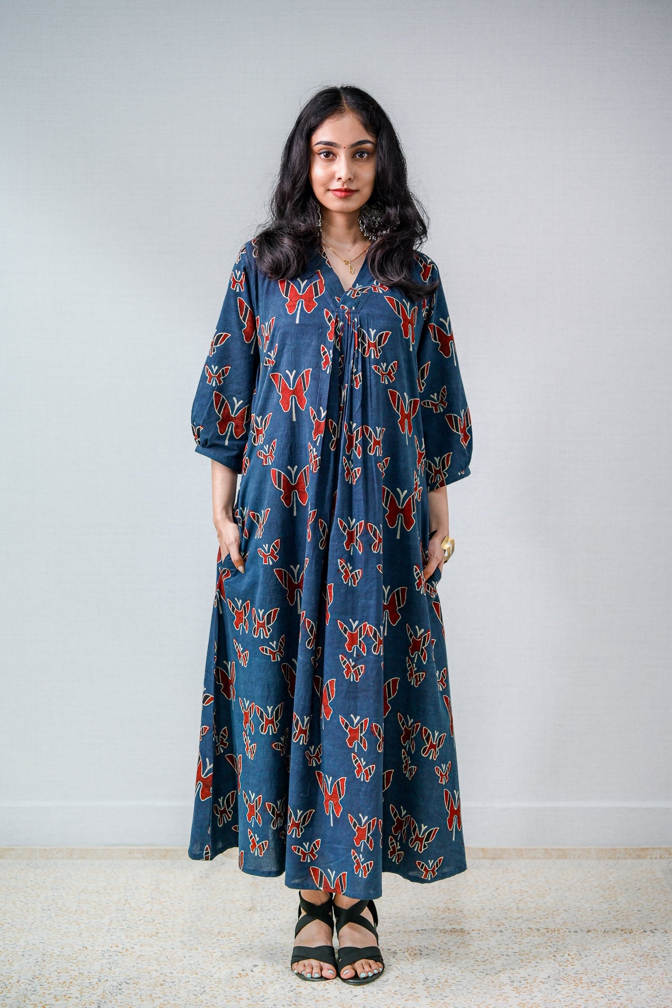 Farasha Indigo Ajrakh Dress - Lobha Deepthis