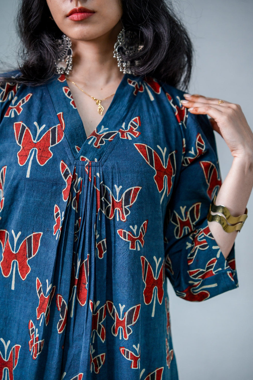 Farasha Indigo Ajrakh Dress - Lobha Deepthis