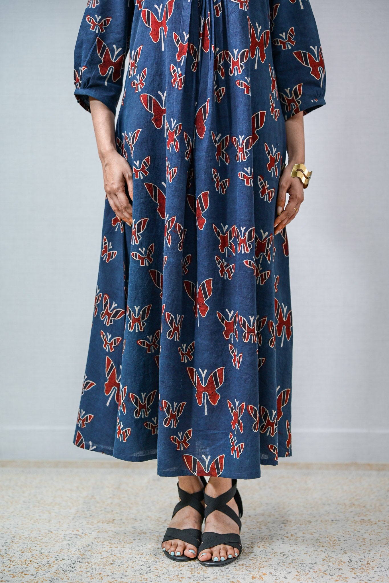 Farasha Indigo Ajrakh Dress - Lobha Deepthis