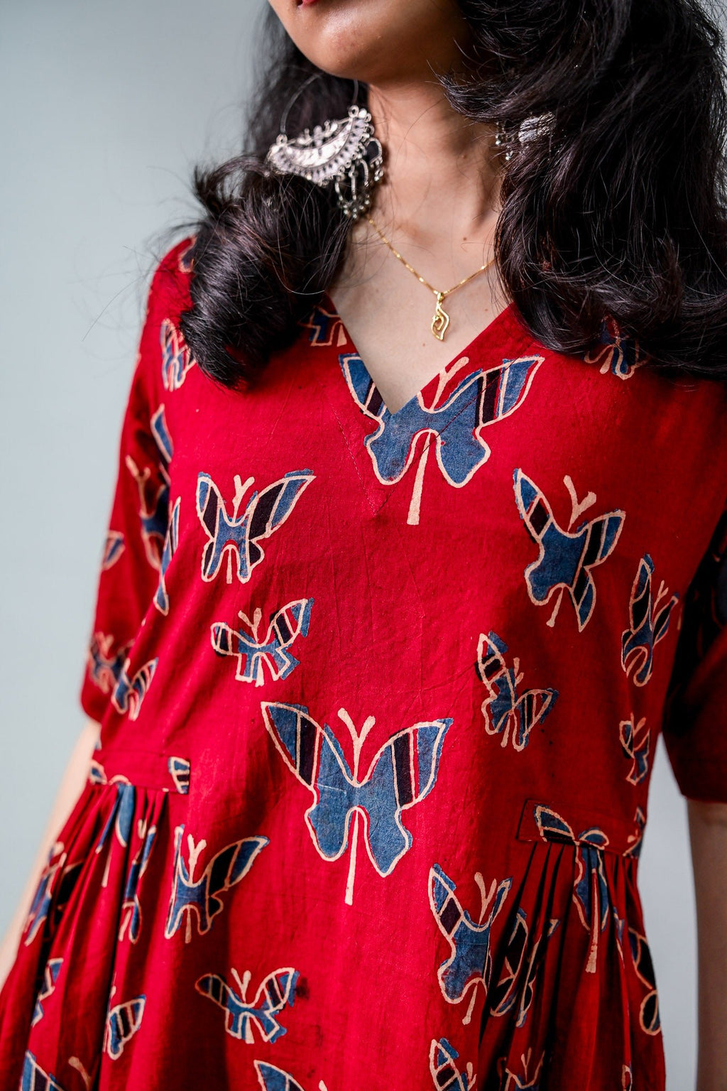 Farasha Madder Red Ajrakh Dress - Lobha Deepthis