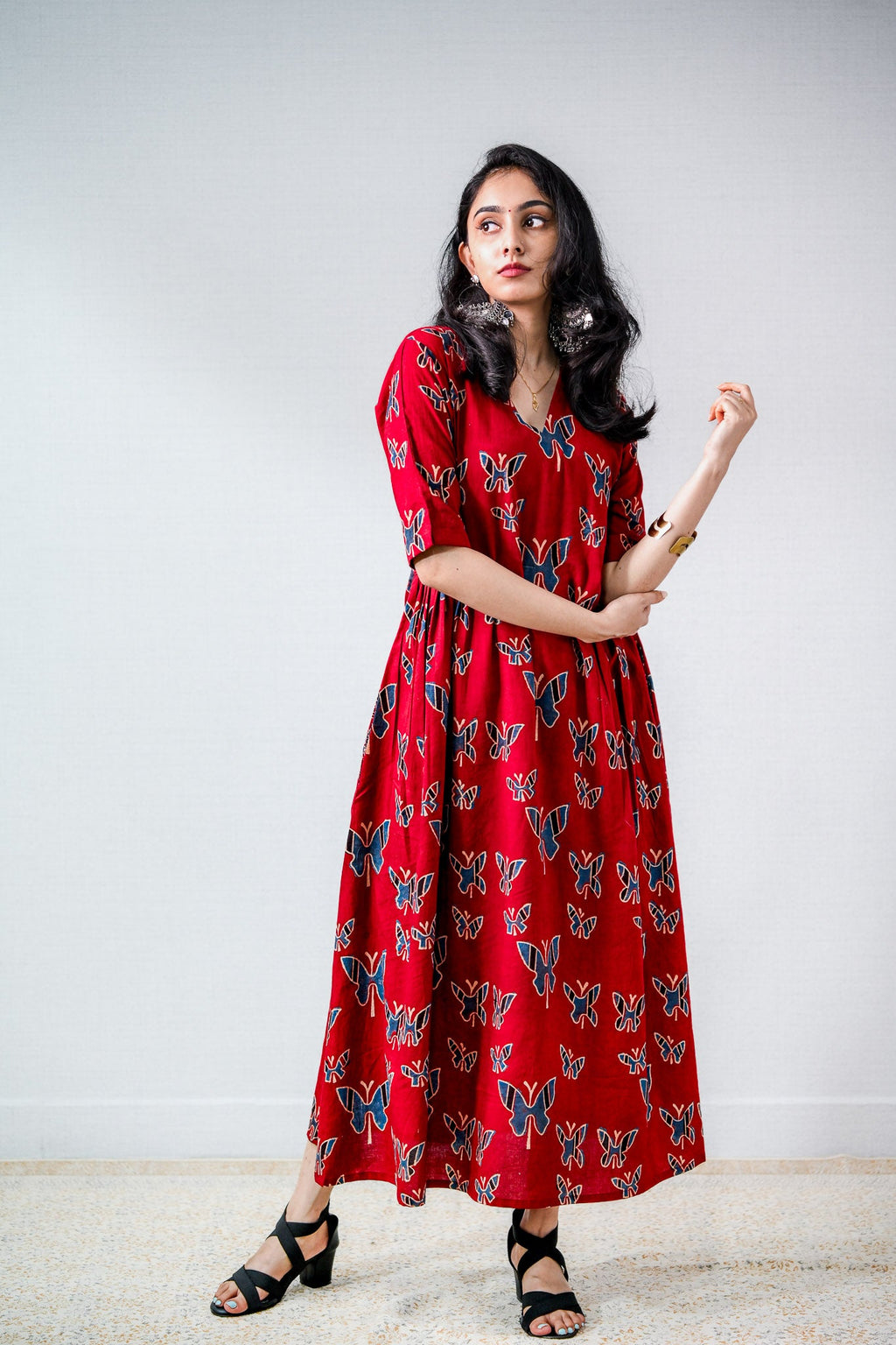 Farasha Madder Red Ajrakh Dress - Lobha Deepthis