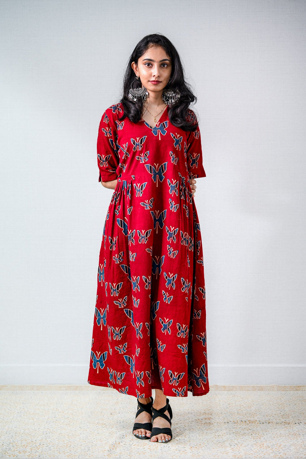 Farasha Madder Red Ajrakh Dress - Lobha Deepthis