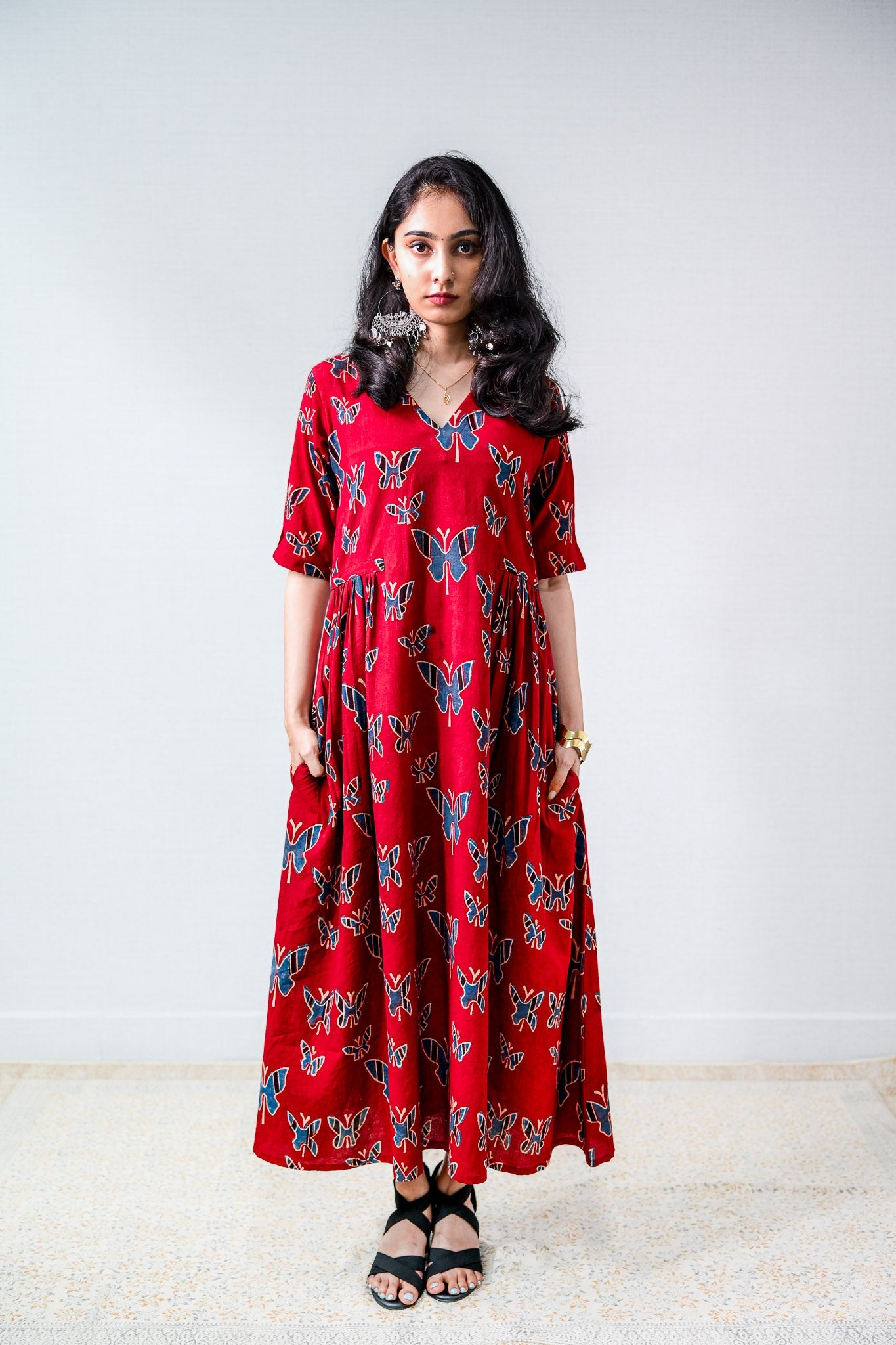 Farasha Madder Red Ajrakh Dress - Lobha Deepthis