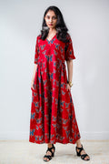 Farasha Madder Red Ajrakh Dress - Lobha Deepthis