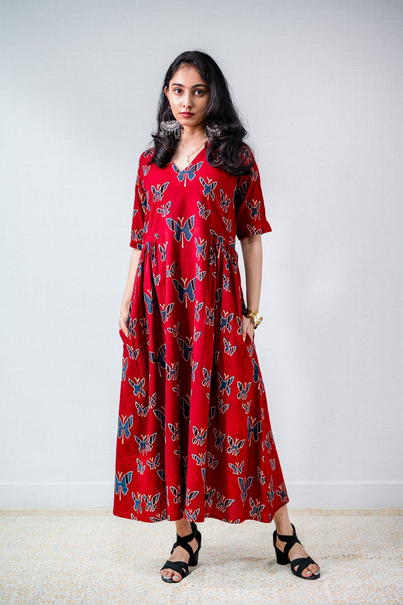 Farasha Madder Red Ajrakh Dress - Lobha Deepthis