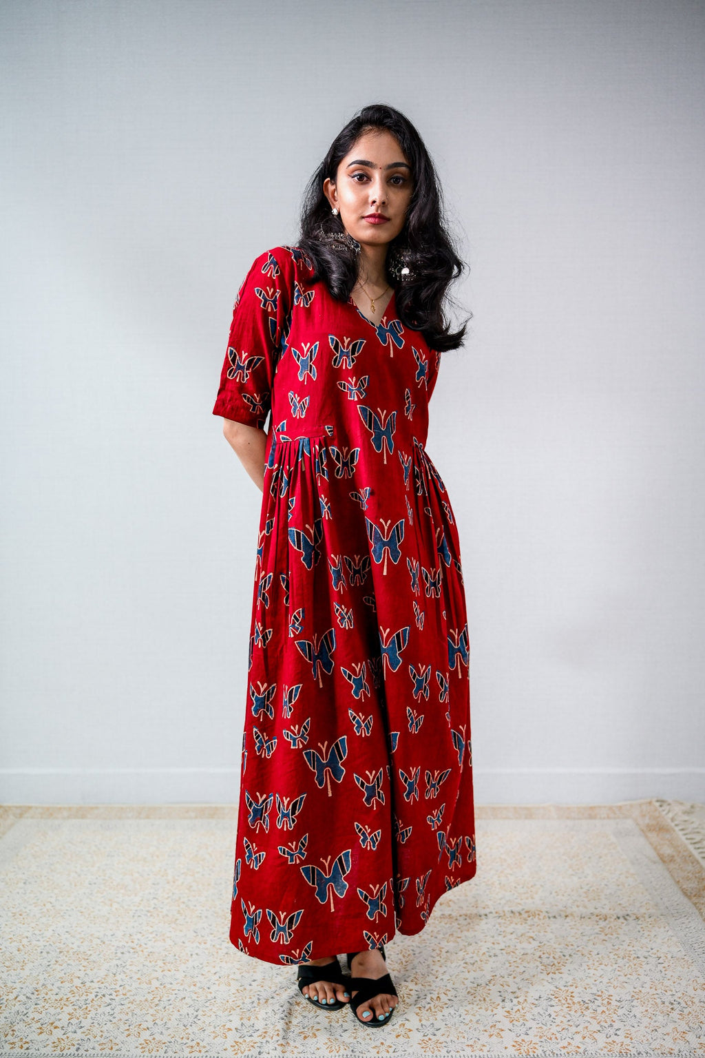 Farasha Madder Red Ajrakh Dress - Lobha Deepthis