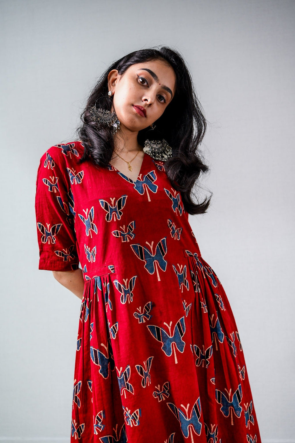Farasha Madder Red Ajrakh Dress - Lobha Deepthis
