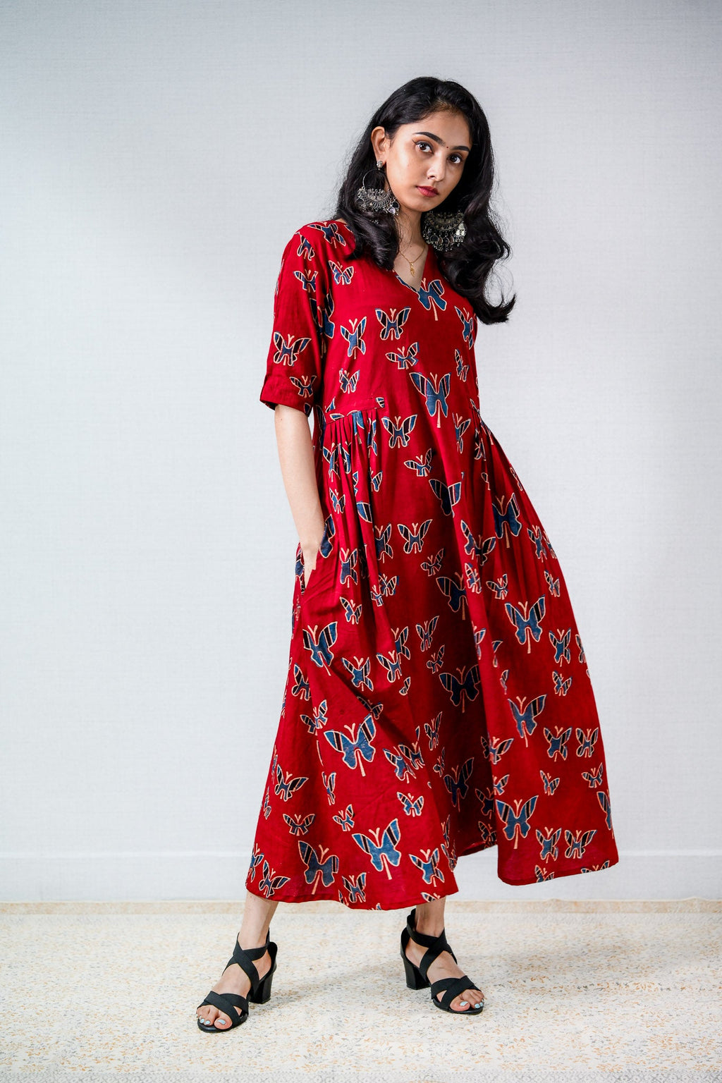 Farasha Madder Red Ajrakh Dress - Lobha Deepthis