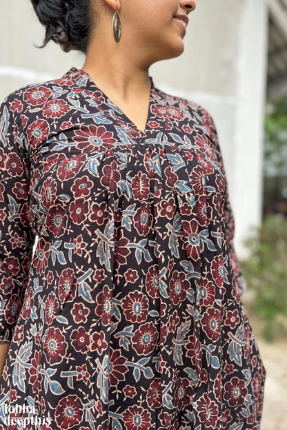 Florals on Black Ajrakh Dress - Lobha Deepthis