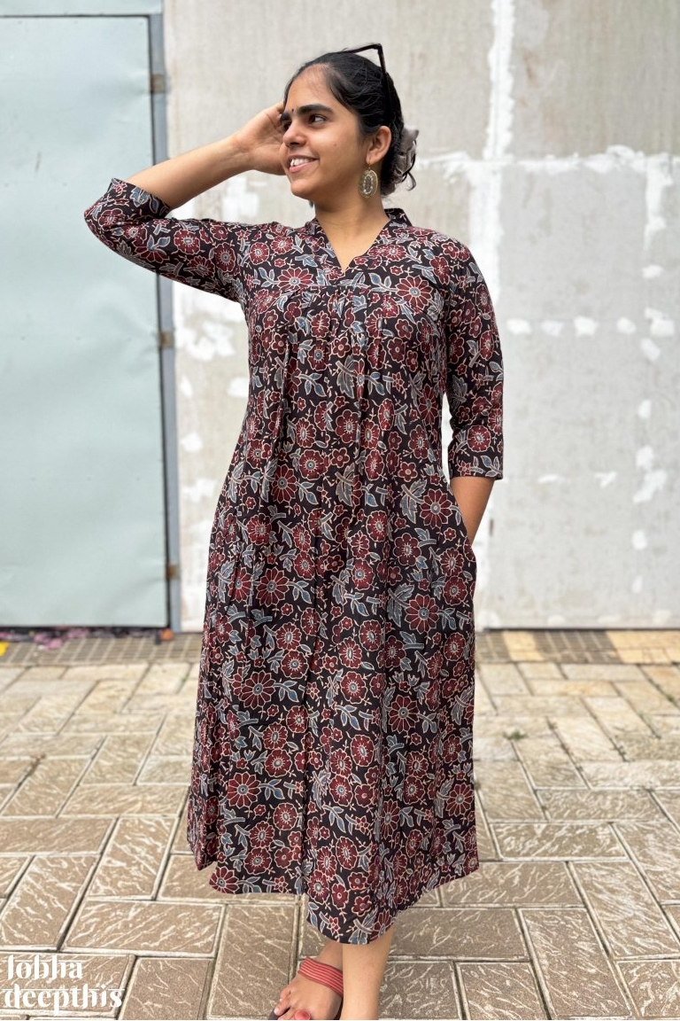 Florals on Black Ajrakh Dress