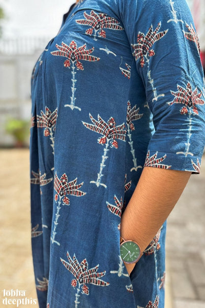 Florals on Indigo Ajrakh Dress - Lobha Deepthis