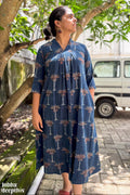 Florals on Indigo Ajrakh Dress - Lobha Deepthis