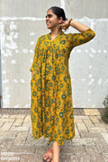 Florals on Turmeric Ajrakh Dress - Lobha Deepthis