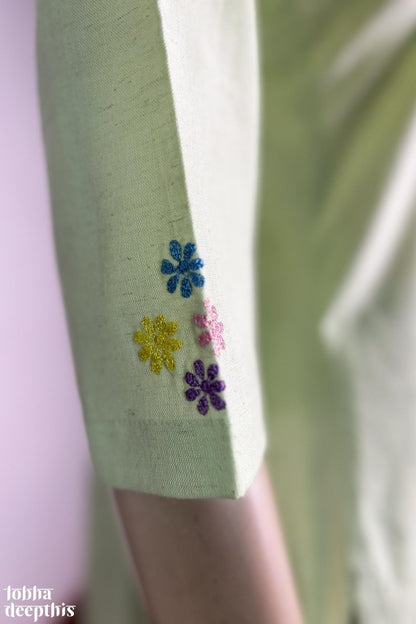 Florets on Pista Cotton Flax Kurta - Lobha Deepthis