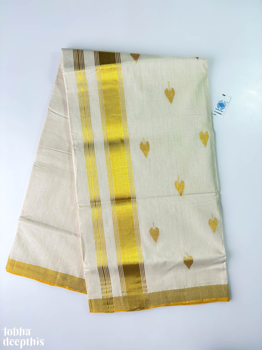 Golden Kasavu Butas Balaramapuram Handloom Saree - Lobha Deepthis