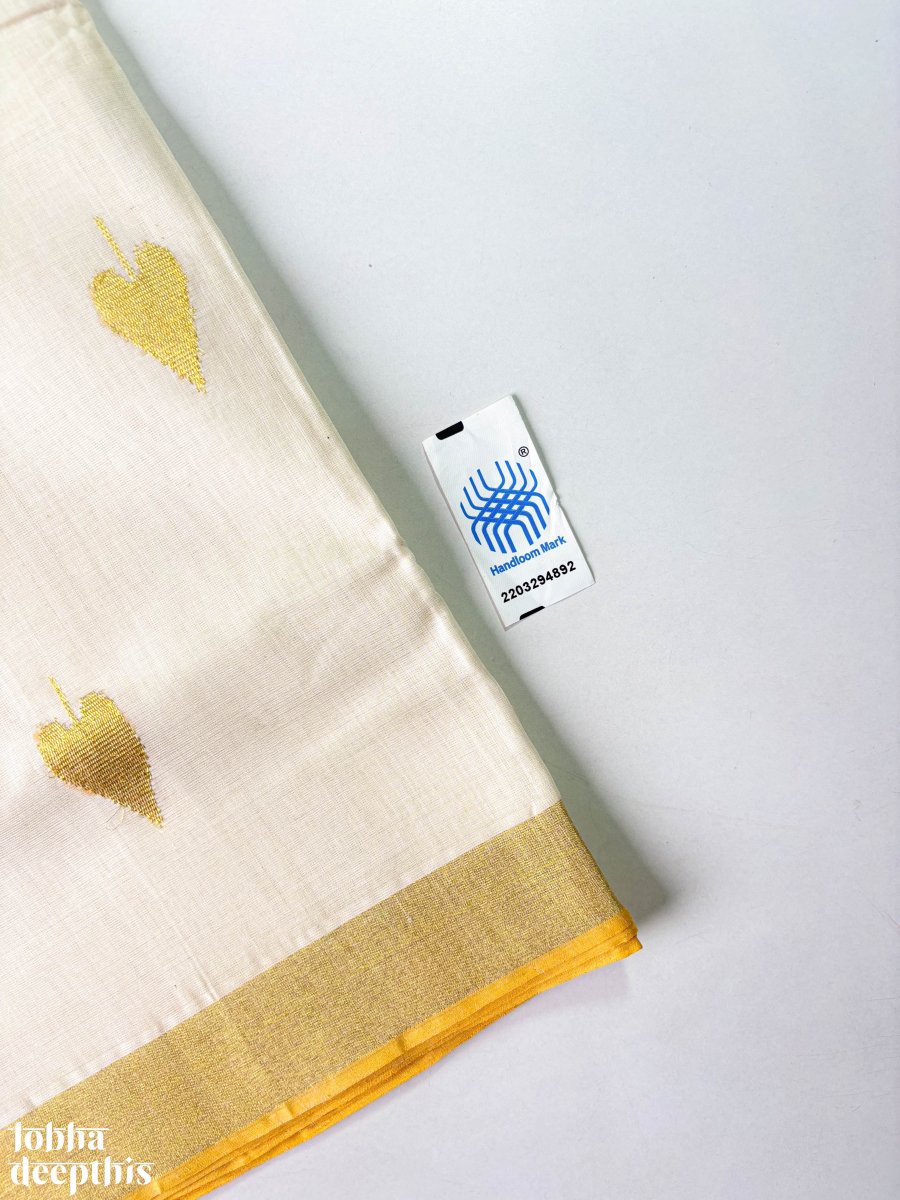 Golden Kasavu Butas Balaramapuram Handloom Saree - Lobha Deepthis