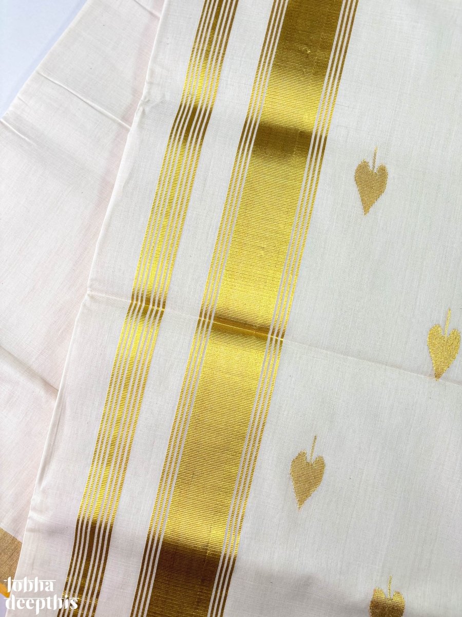 Golden Kasavu Butas Balaramapuram Handloom Saree - Lobha Deepthis