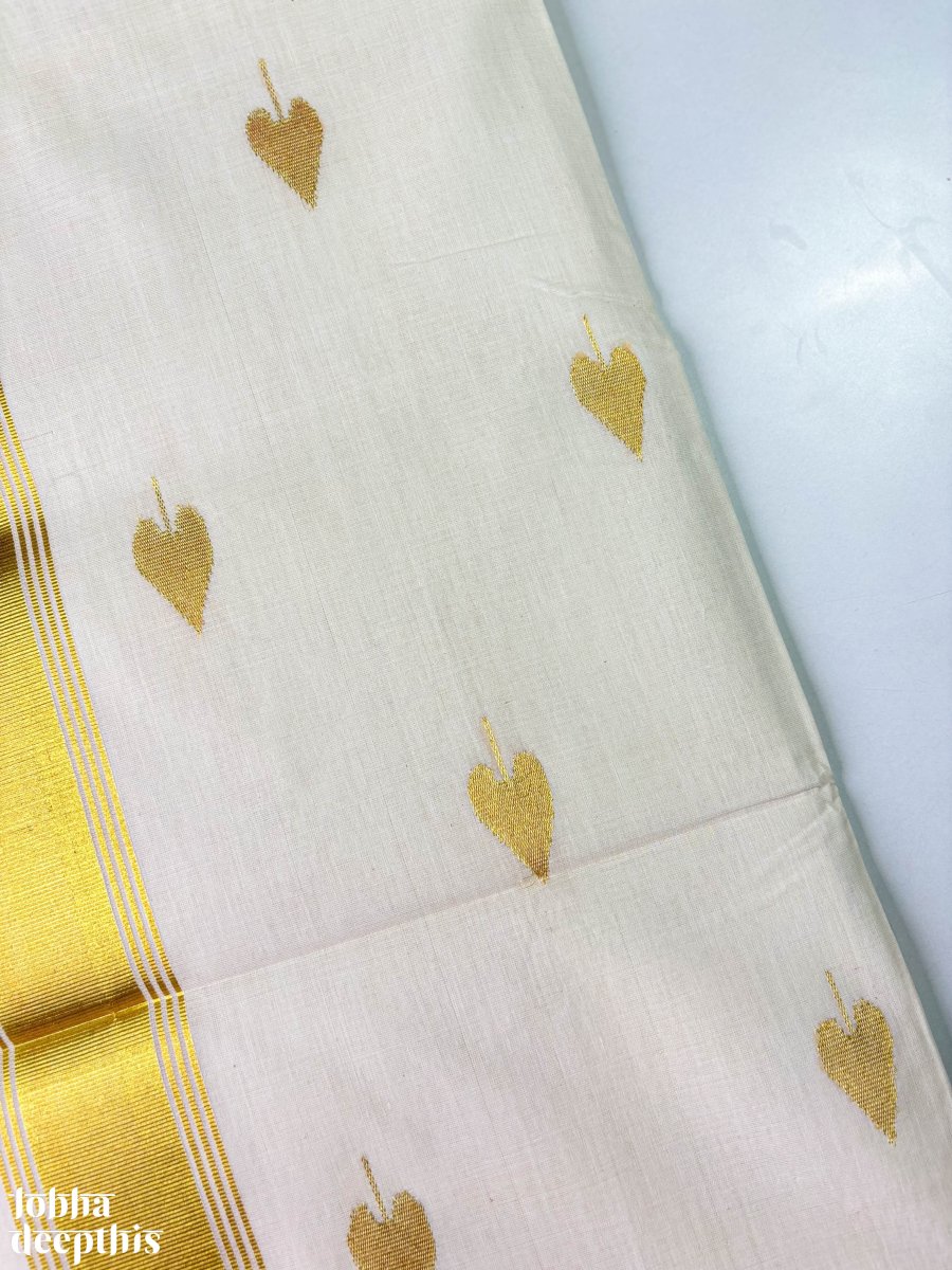 Golden Kasavu Butas Balaramapuram Handloom Saree - Lobha Deepthis