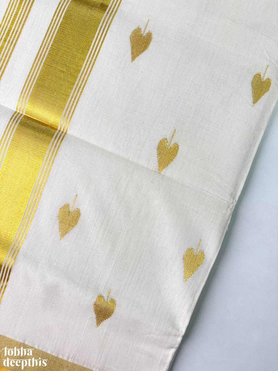 Golden Kasavu Butas Balaramapuram Handloom Saree - Lobha Deepthis