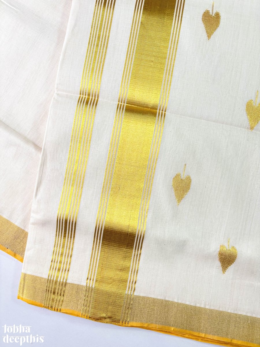 Golden Kasavu Butas Balaramapuram Handloom Saree - Lobha Deepthis