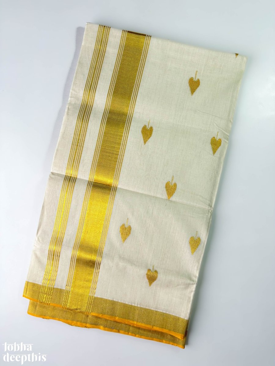 Golden Kasavu Butas Balaramapuram Handloom Saree - Lobha Deepthis