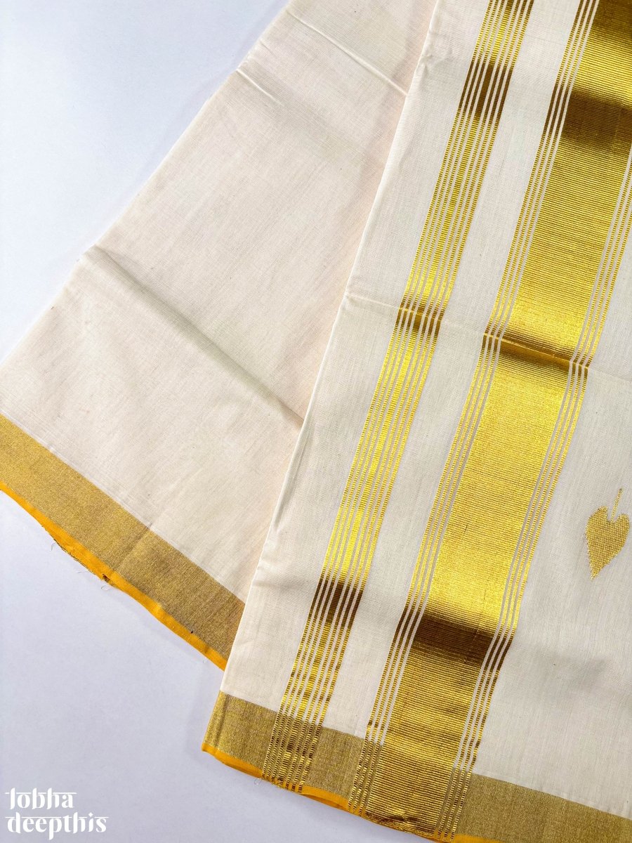 Golden Kasavu Butas Balaramapuram Handloom Saree - Lobha Deepthis