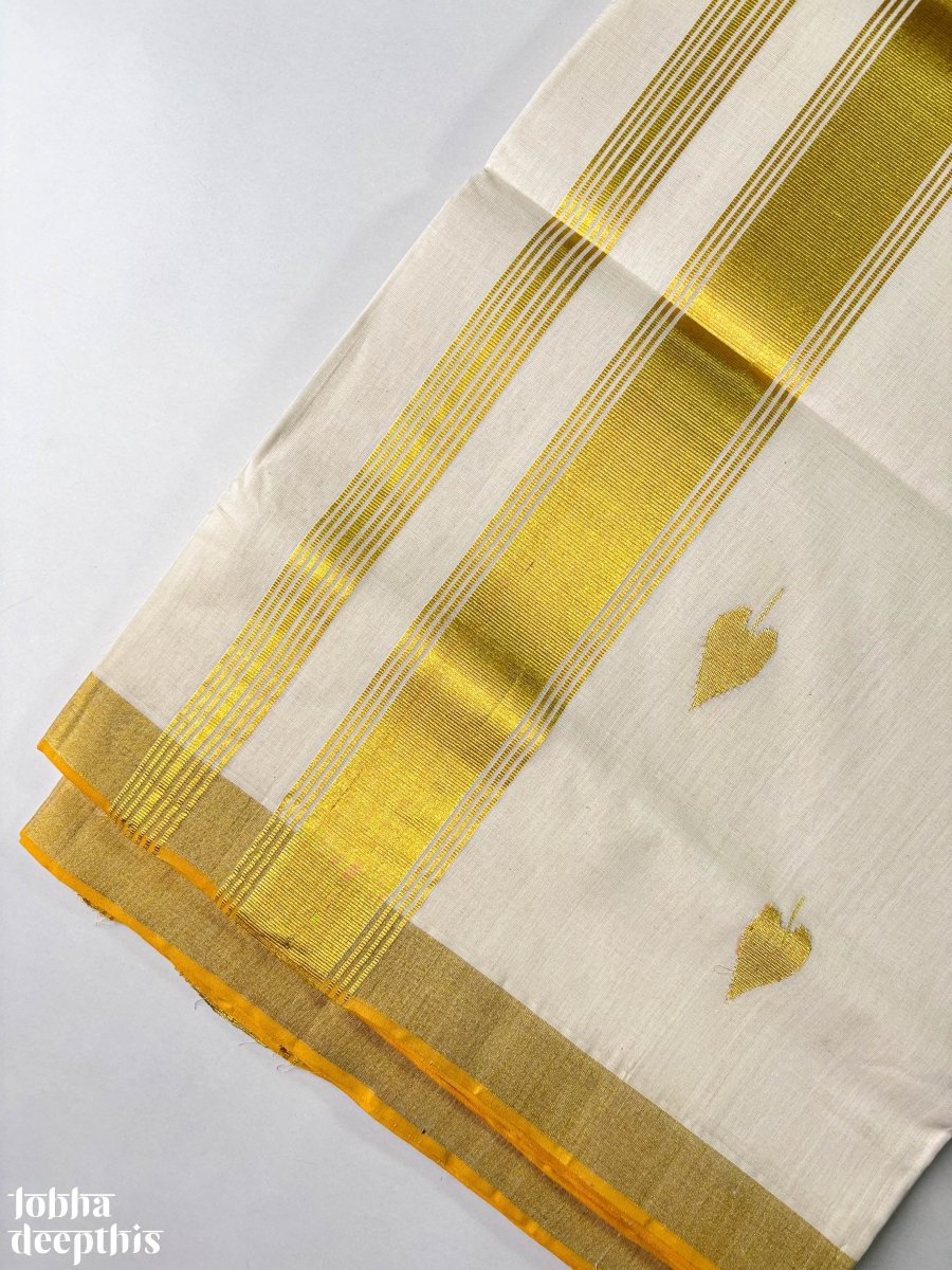 Golden Kasavu Butas Balaramapuram Handloom Saree - Lobha Deepthis