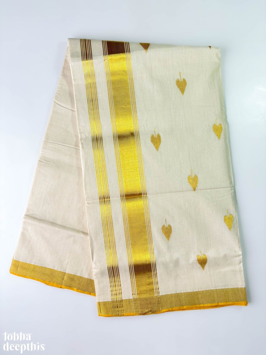 Golden Kasavu Butas Balaramapuram Handloom Saree - Lobha Deepthis