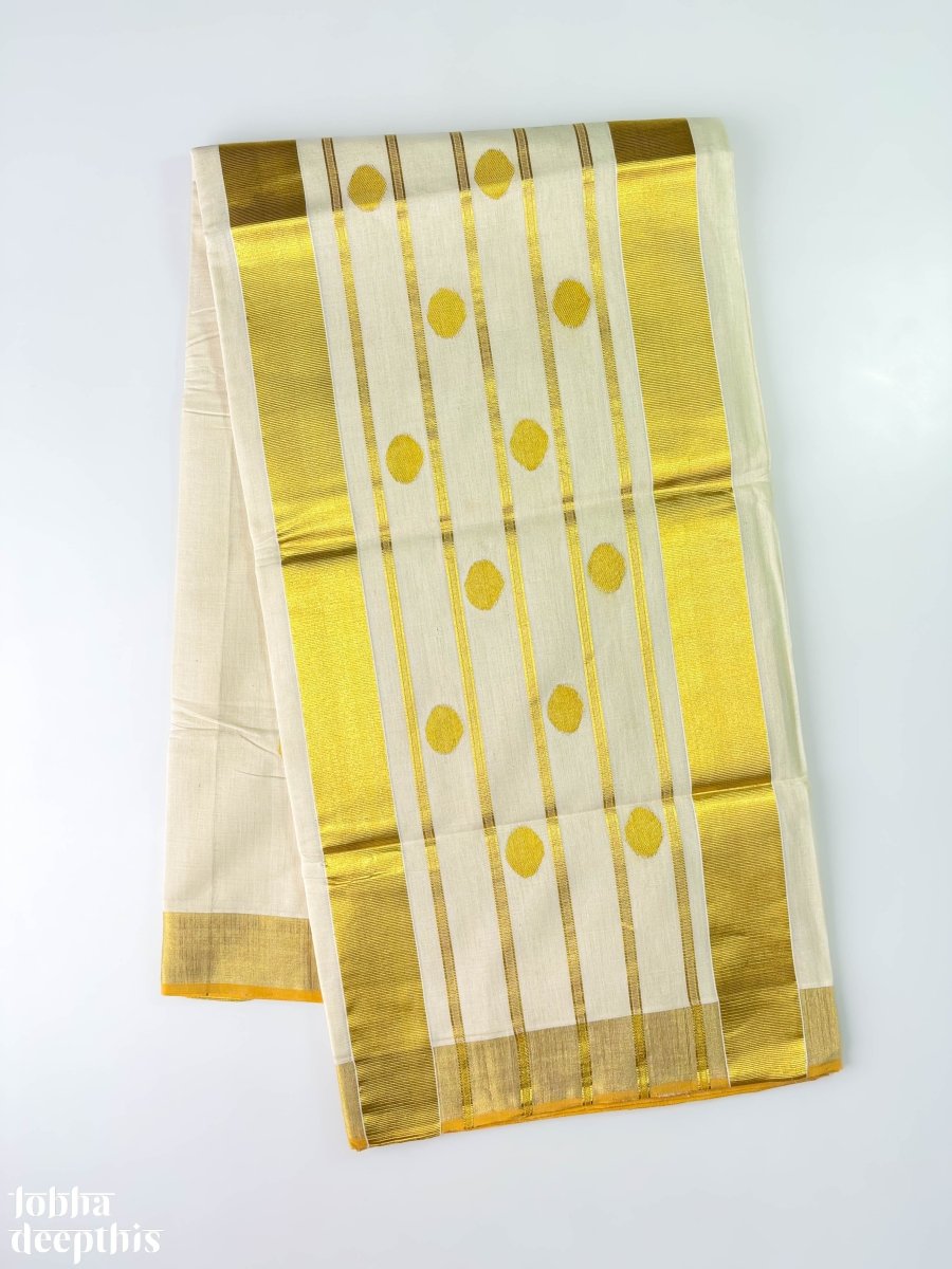 Golden Polka Lines Balaramapuram Handloom Saree - Lobha Deepthis