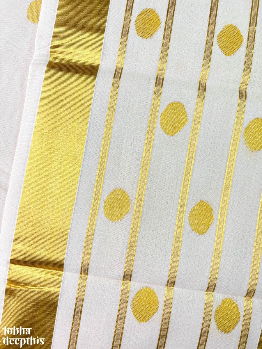 Golden Polka Lines Balaramapuram Handloom Saree - Lobha Deepthis