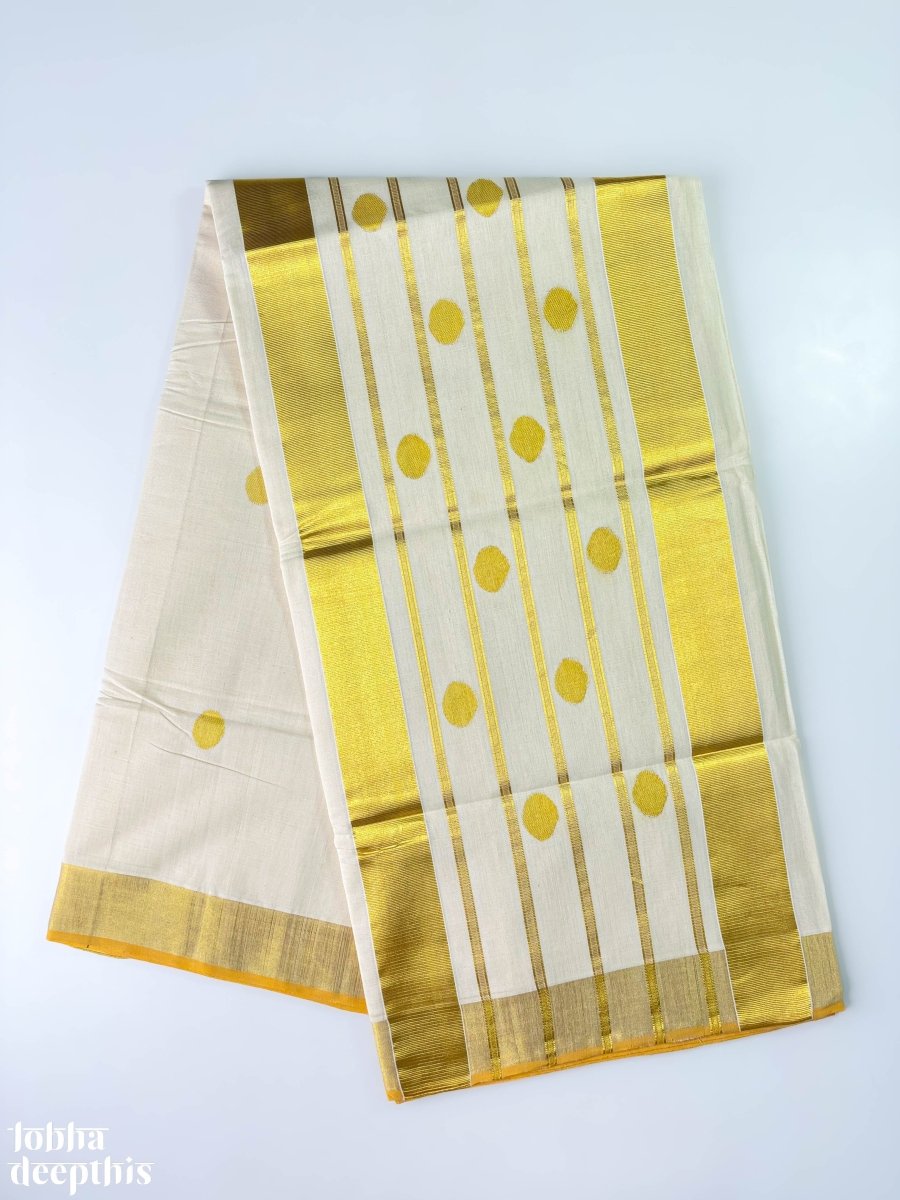 Golden Polka Lines Balaramapuram Handloom Saree - Lobha Deepthis