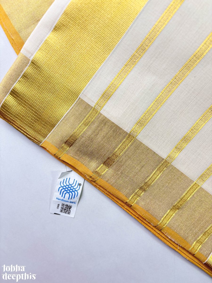 Golden Polka Lines Balaramapuram Handloom Saree - Lobha Deepthis