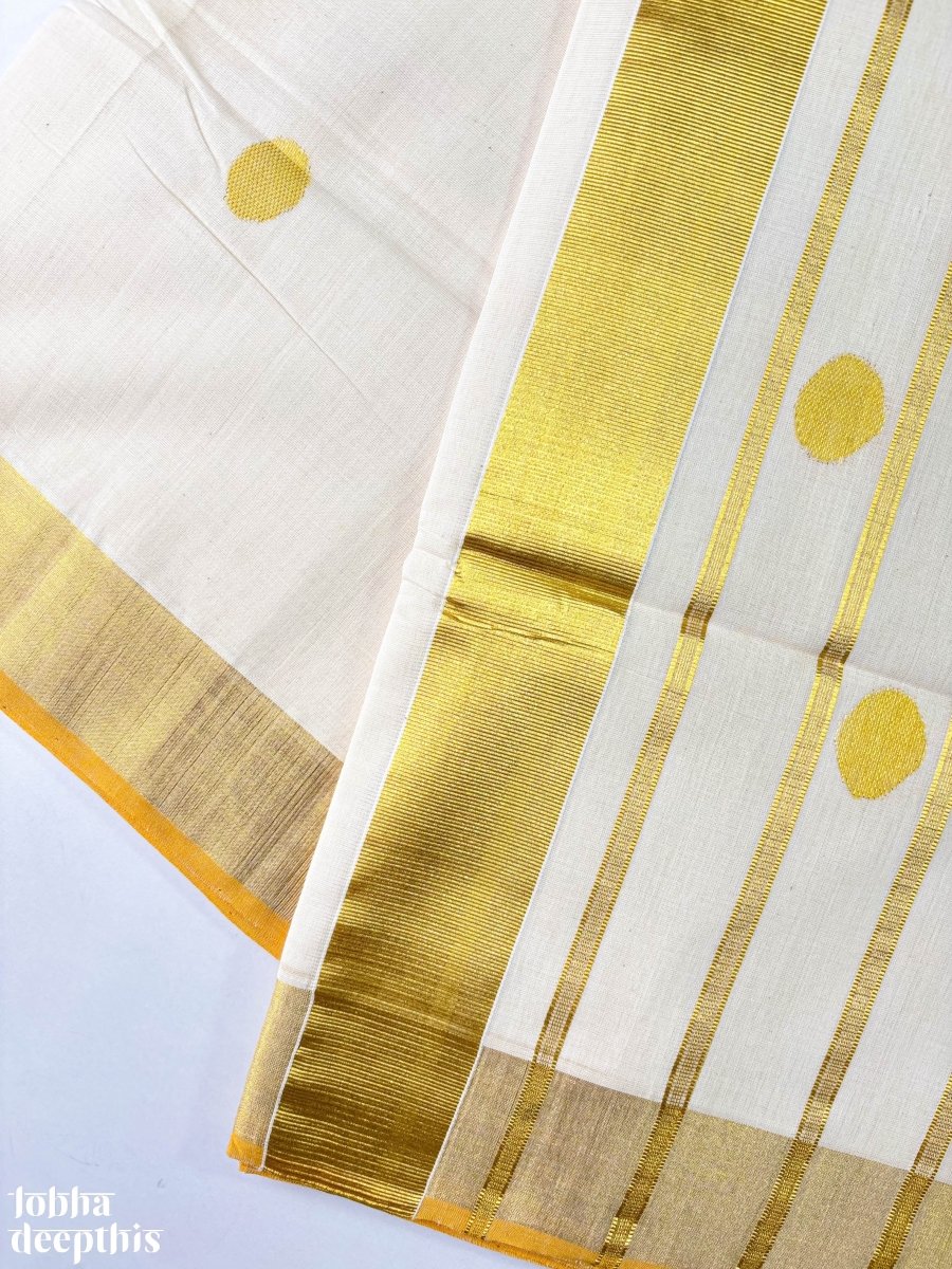 Golden Polka Lines Balaramapuram Handloom Saree - Lobha Deepthis